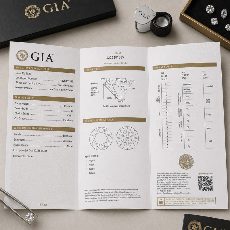 GIA diamond grading report with round brilliant loose diamond and certification details by William Edouard
