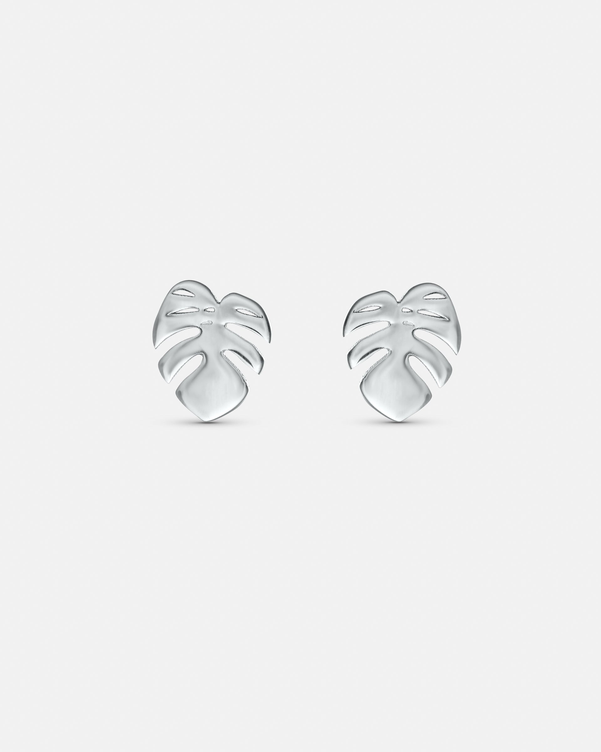 Monstera Earrings White Gold 9k Pair